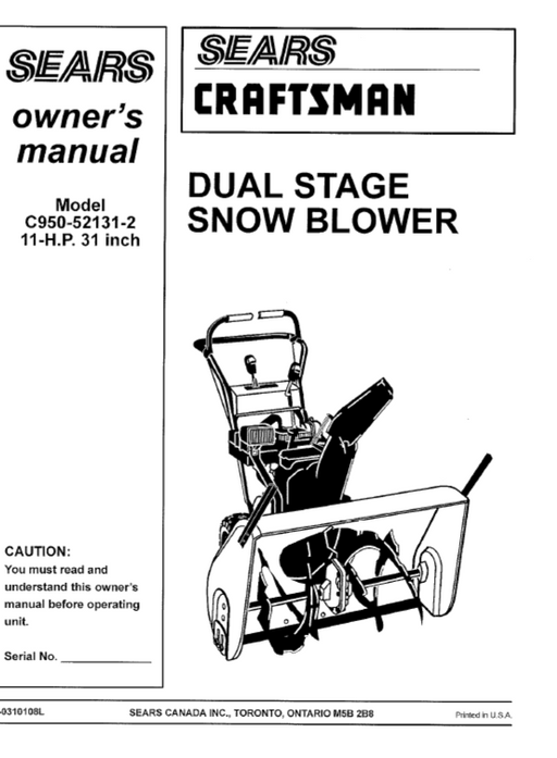 C950-52131-2 Craftsman 31" Snowblower Owners Manual