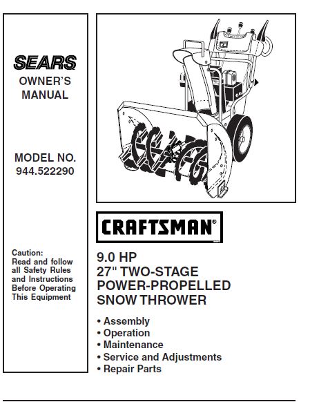 944.522290 Manuel pour souffleuse à neige Craftsman à deux étages de 27 po