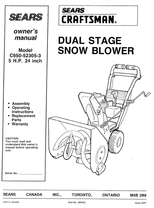 C950-52305-3 Manual for Craftsman 24" Dual Stage Snowblower