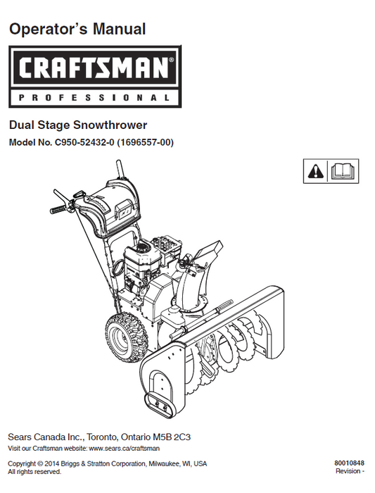 C950-52432-0 Craftsman Snowthrower Owners Manual