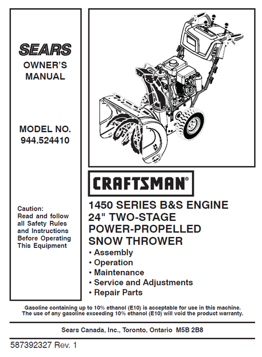 944.524410 Craftsman 24" Snowblower Owners Manual