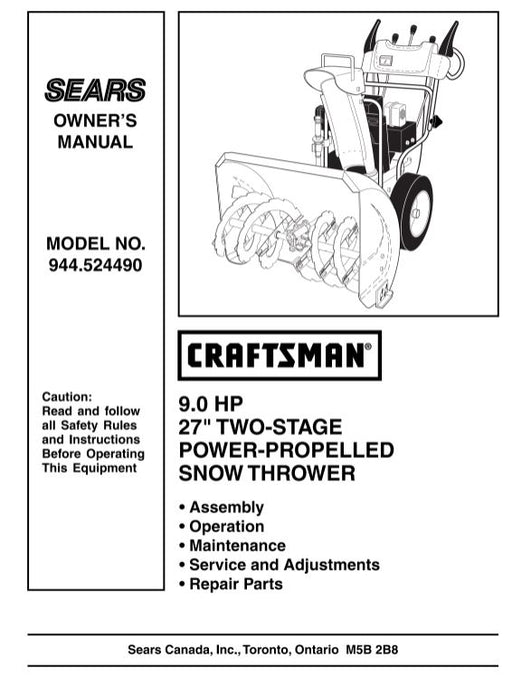 944.524490 Manual for Craftsman 27" Snow Thrower