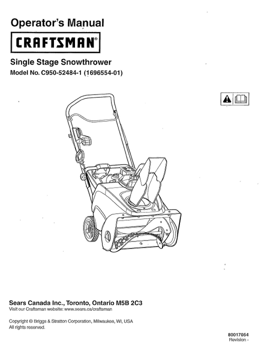 C950-52484-1 Craftsman Snowthrower Owners Manual