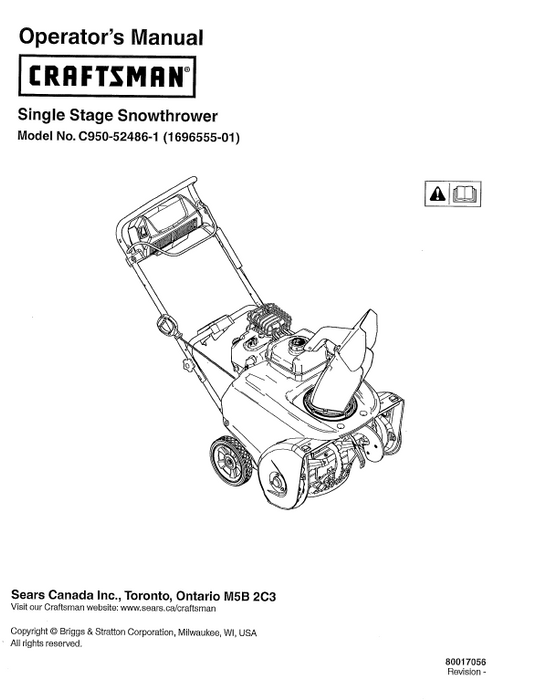 C950-52486-1 Craftsman Snowthrower Owners Manual