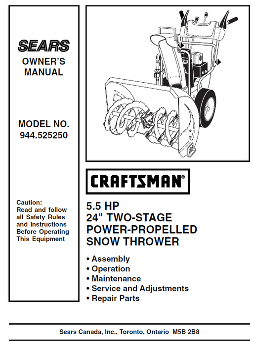 944.525250 Craftsman 24" Snowblower Owners Manual