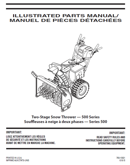 C459-52538 Parts Manual for Craftsman Two-Stage Snow Thrower