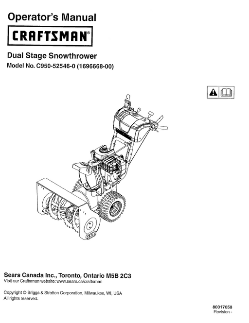 C950-52546-0 Manual for Craftsman Dual Stage Snow Thrower