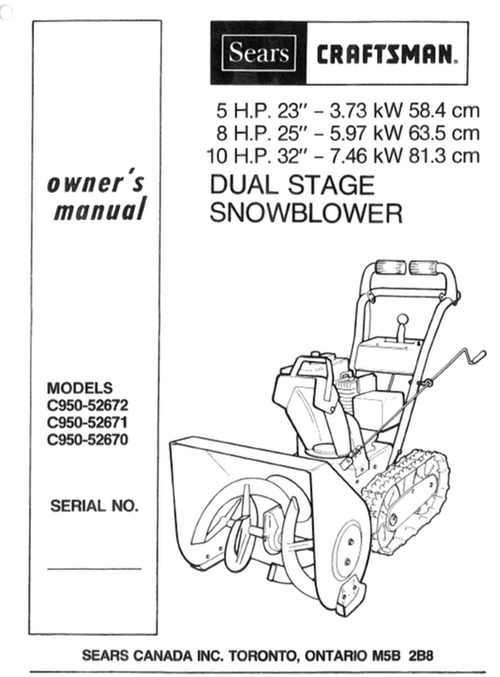 C95052670 C95052671 C95052672 Manual for Craftsman 23", 25" & 32