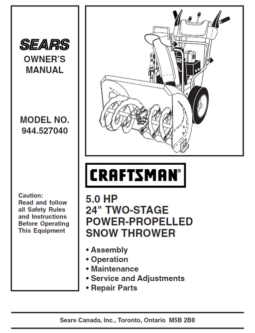 944.527040 Craftsman 24" Snowblower Owners Manual