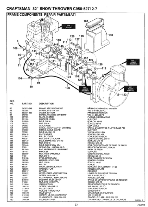 C950-52712-7 Craftsman 32" Snow Thrower Parts List