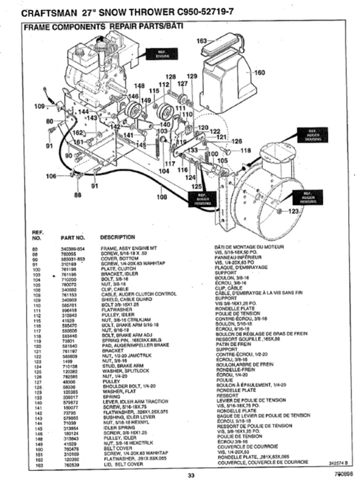 C950-52719-7 Craftsman 27" Snow Thrower Parts List