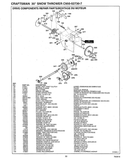 C950-52730-7 Craftsman 30" Snowblower Parts List