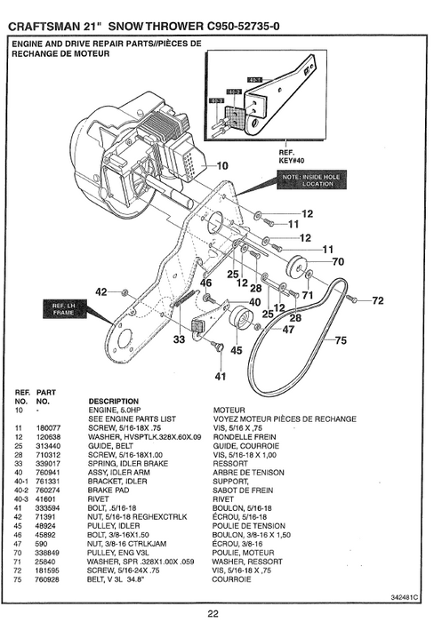 C950-52735-0 (1998) Craftsman 21" Snowthrower Parts List