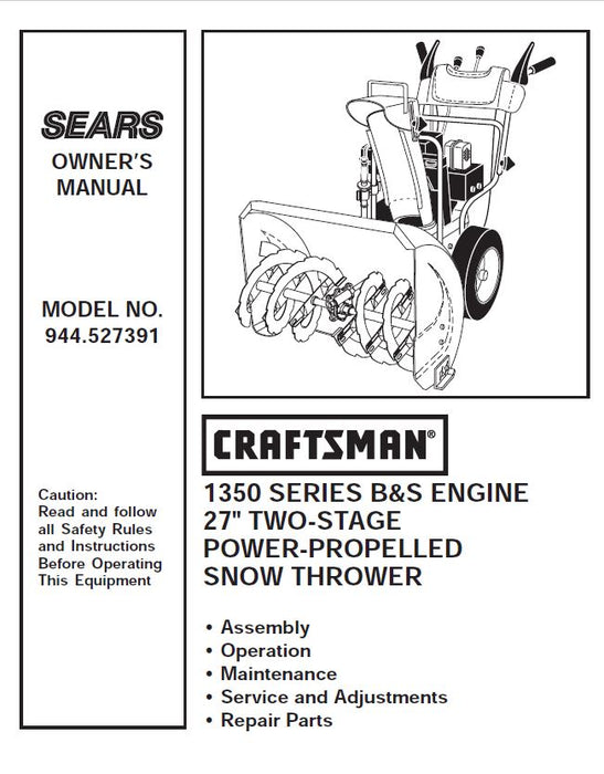 944.527391 Manuel pour souffleuse à neige Craftsman à deux étages de 27 po