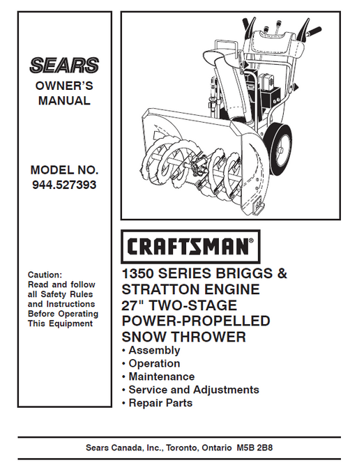 944.527393 Craftsman 27" Snowblower Owners Manual