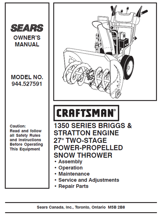 944.527591 Craftsman 27" Snowthrower Owners Manual