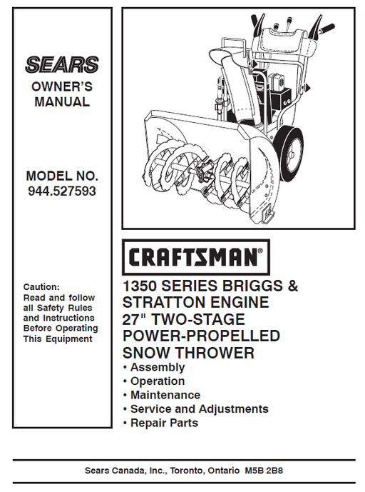 944.527593 Craftsman 27" Snowthrower Owners Manual