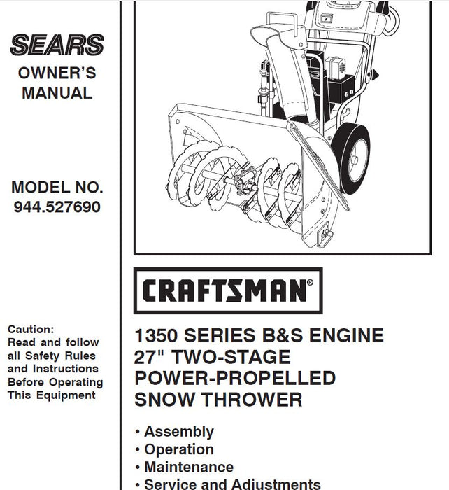 944.527690 Manual for Craftsman 27" Two-Stage Snow Thrower