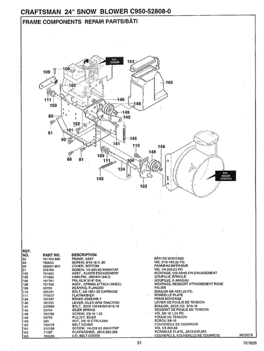 C950-52808-0 Craftsman 24" Snowblower Parts List