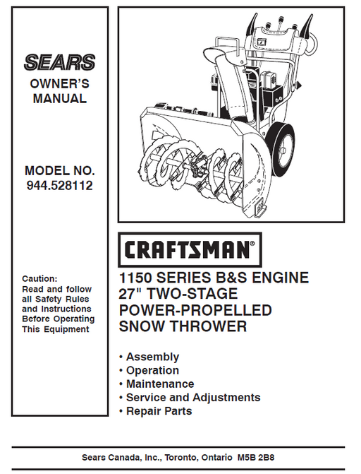 944.528112 Craftsman 27" Snowthrower Owners Manual