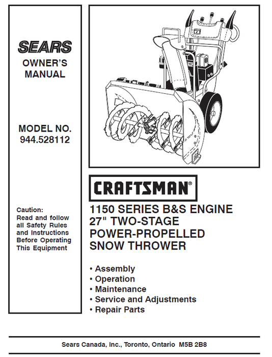 944.528112 Craftsman 27" Snowthrower Owners Manual