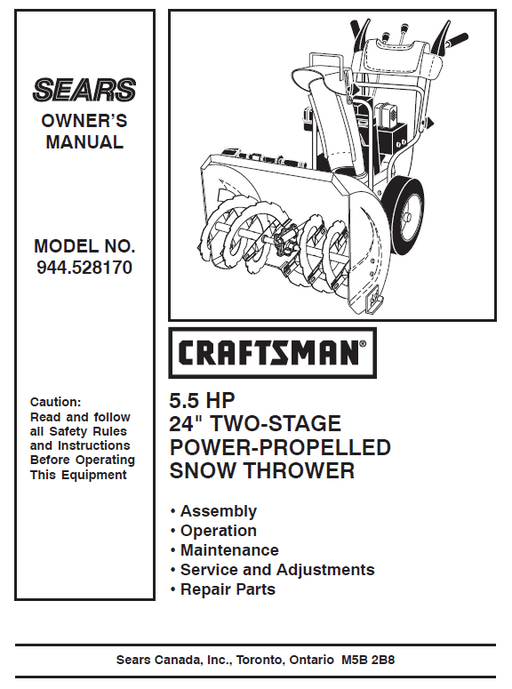 944.528170 Manual for Craftsman 24" Two-Stage Snow Thrower