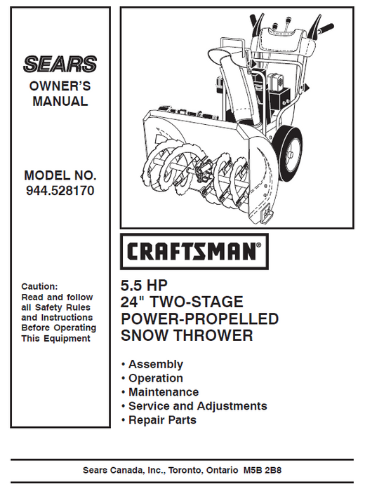 944.528170 24" Craftsman Two Stage Snow Thrower