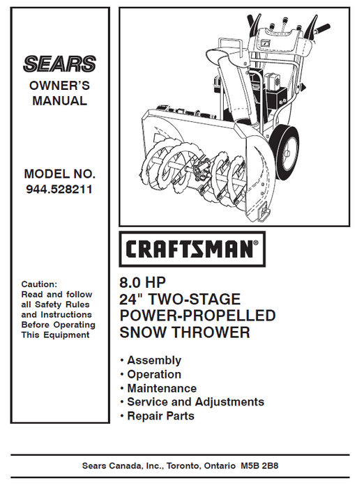 944.528211 Manual for Craftsman 24" Two-Stage Snow Thrower