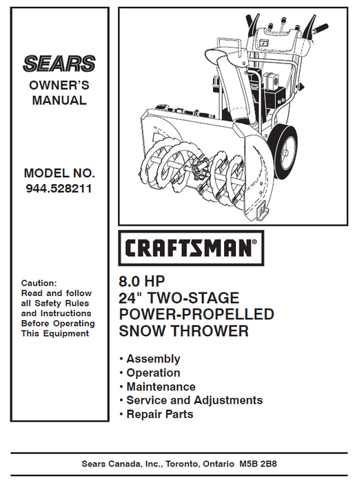 944.528211 Craftsman 24" Snowthrower Owners Manual 