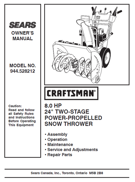 944.528212 Craftsman 27" Snowthrower Owners Manual