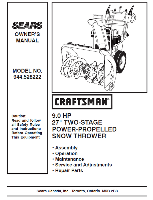 944.528222 Craftsman 27" Snowthrower Owners Manual