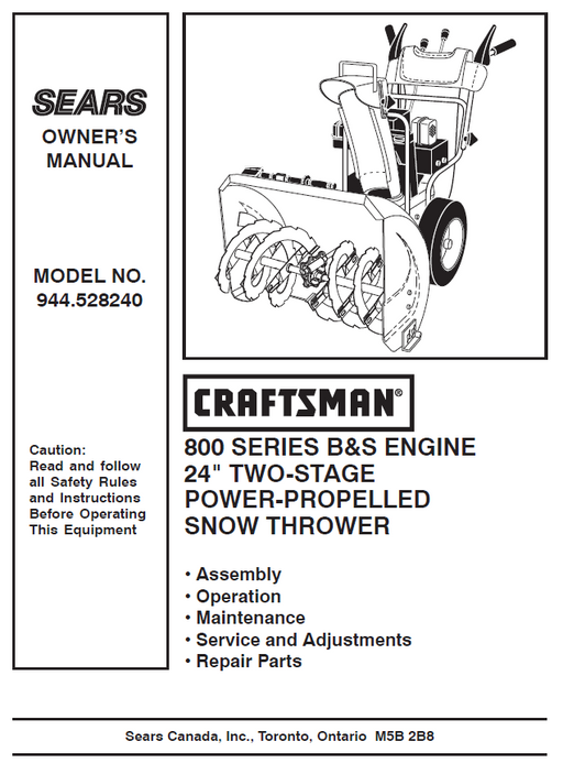 944.528240 Manual for Craftsman 24" Two-Stage Snow Thrower