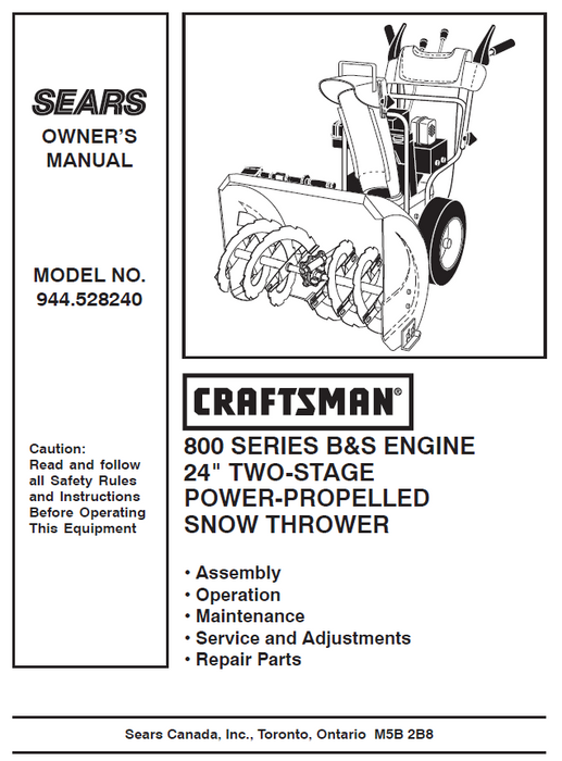 944.528240 Craftsman 24" Snowthrower Owners Manual 