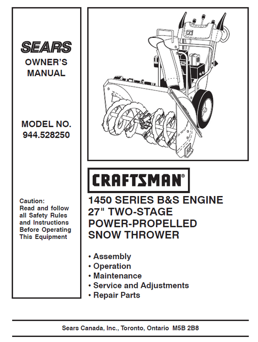 944.528250 Manual for Craftsman 24" Two-Stage Snow Thrower