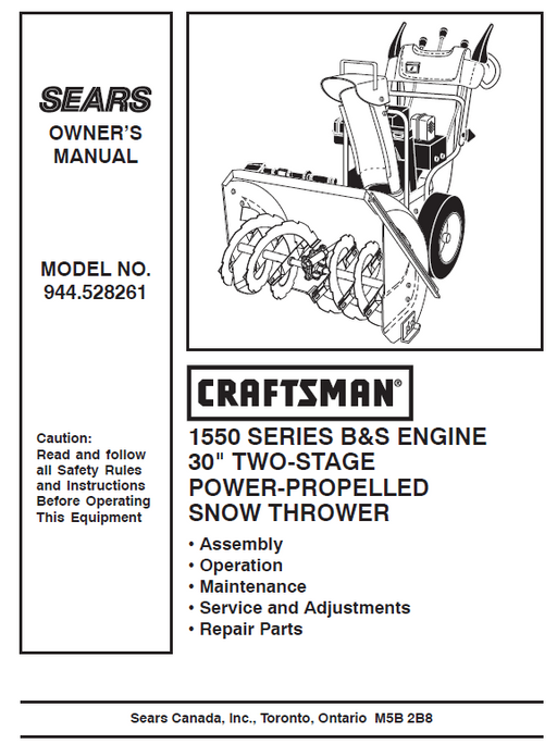 944.528261 Craftsman 30" Snowthrower Owners Manual 