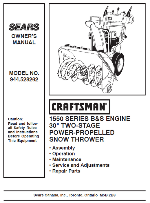 944.528262 Craftsman 30" Snowthrower Owners Manual 