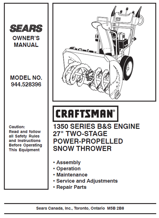 944.528396 Craftsman 27" Snowthrower Owners Manual 