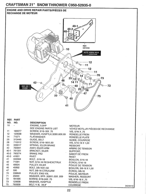 C950-52935-0 Craftsman 21" Snowthrower Parts List