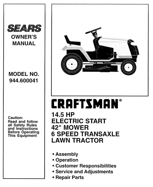 944.600041 Craftsman 42" Lawn Tractor Owners Manual