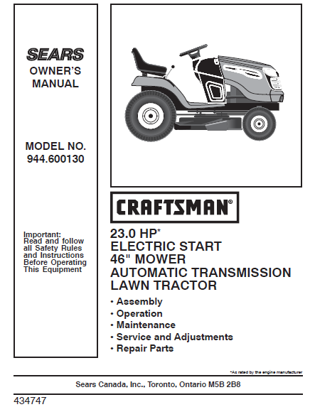 Craftsman riding lawn mower on sale manual