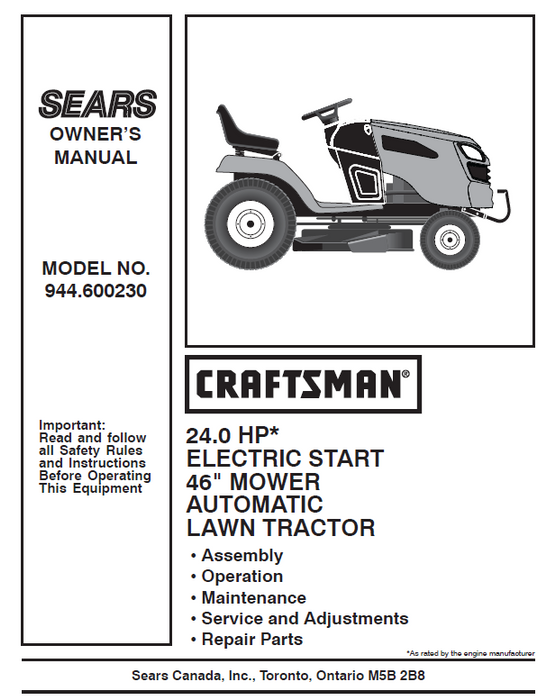 Craftsman 46 online lawn tractor