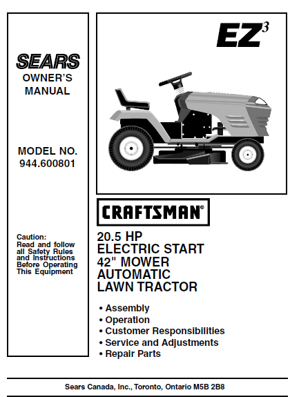 944.600801 Manual for Craftsman 20.5 HP 42