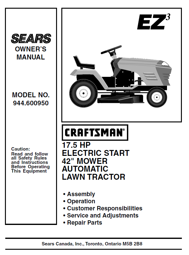 944.600950 Manual for Craftsman 17.5 HP 42