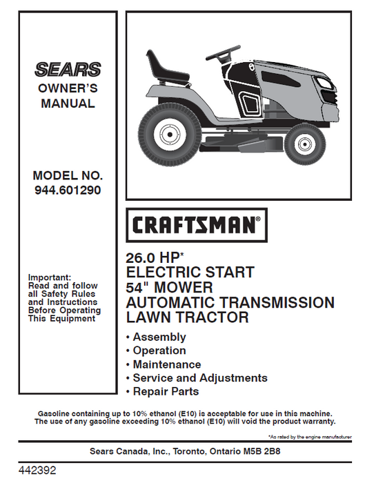 Craftsman 54 online lawn tractor