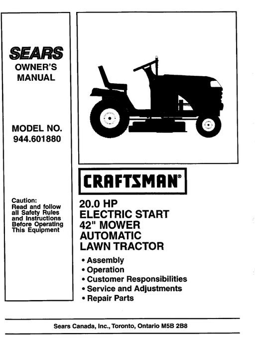944.601880 Craftsman 42" Lawn Tractor Owners Manual