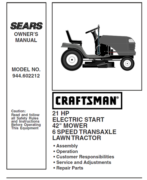 944.602212 Craftsman 42" Lawn Tractor Owners Manual 