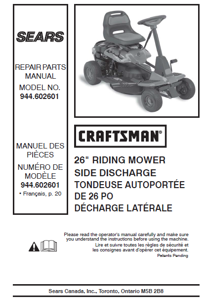 Craftsman lawn mower parts manual sale
