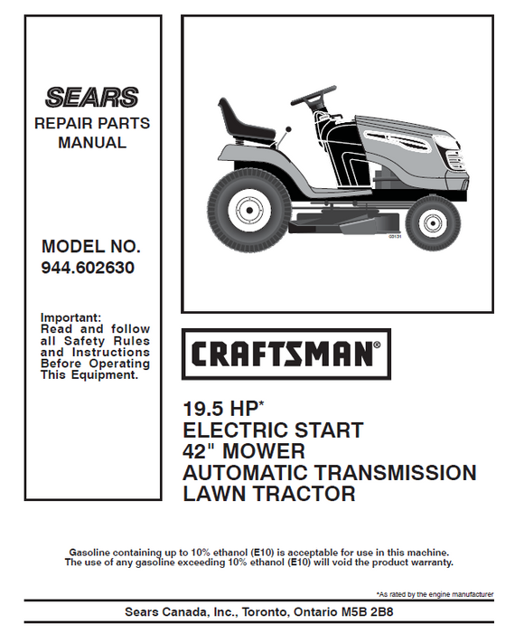 944.602630 Craftsman 42" Lawn Tractor Parts Manual