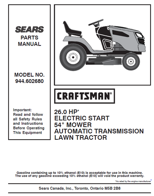 944.602680 Manual for Craftsman 26.0 HP 54" Lawn Tractor
