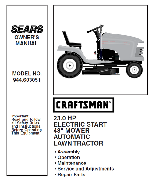 944.603051 Manual for Craftsman 23.0 HP 48" Lawn Tractor